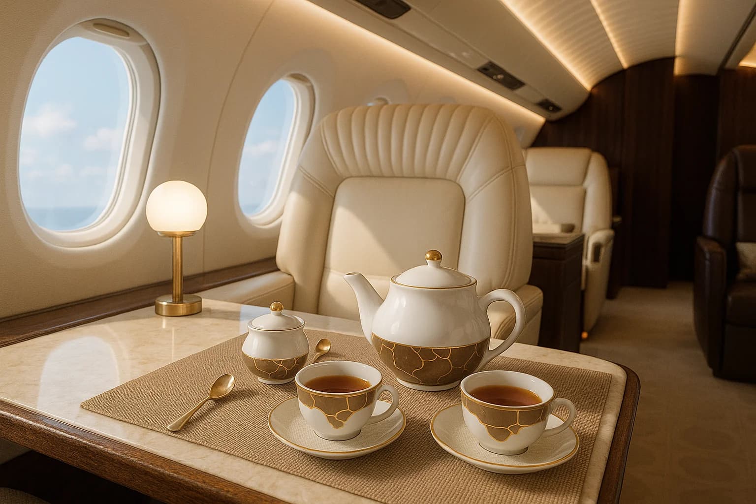 Interior of a private jet cabin
