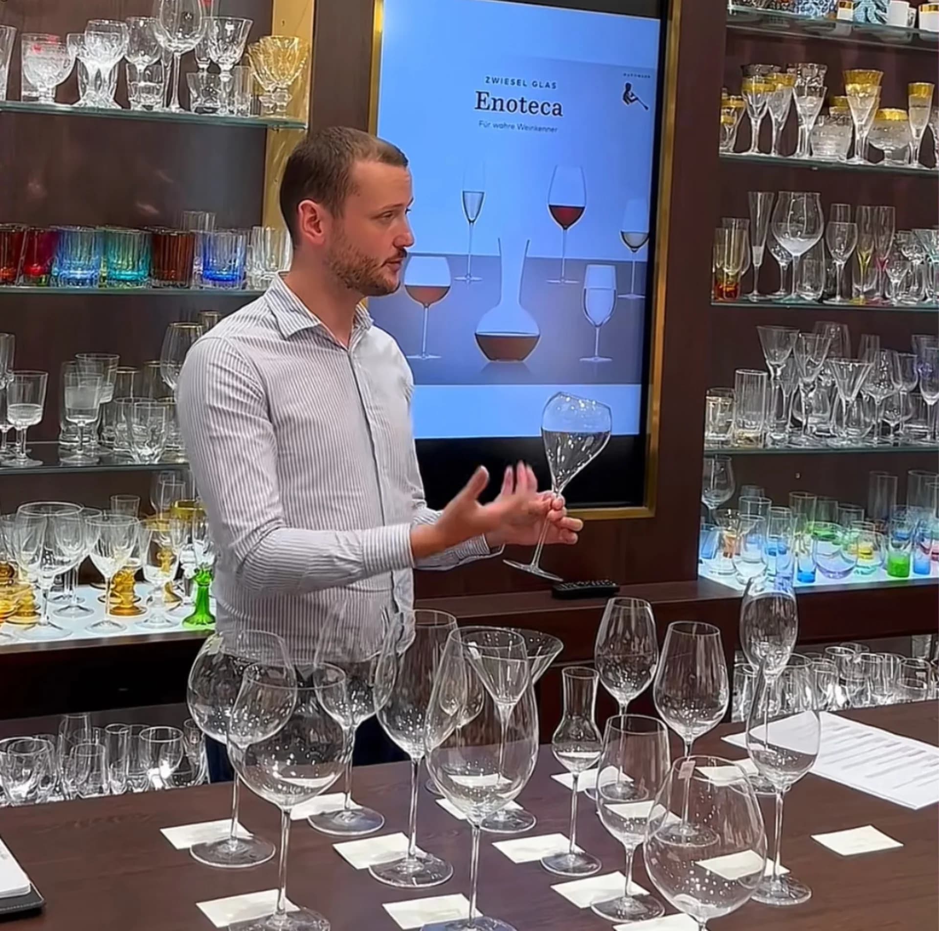 Charlie showing crystal glassware