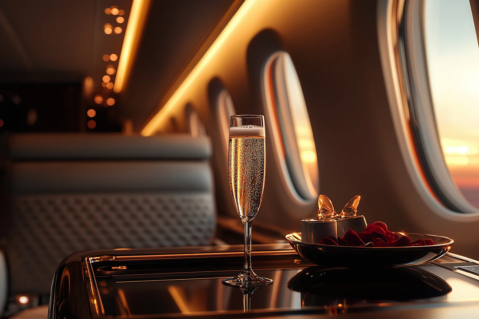Elegant interior of a private jet